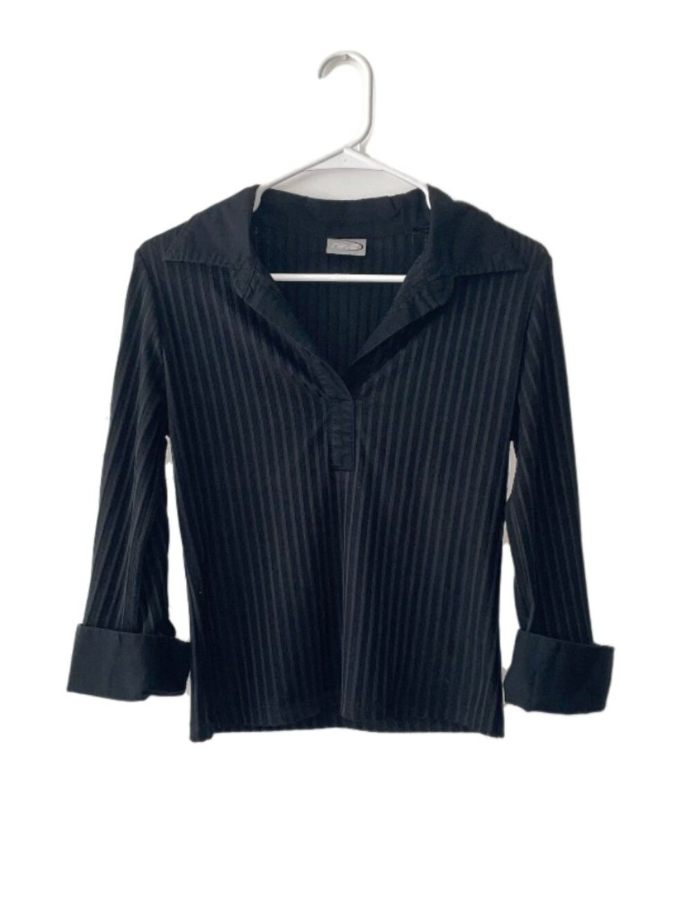 Y2K Rave Black Pinstripe Long Sleeve Top Fits S/M